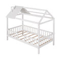 Twin Size Wood House Bed With Fence, White White Solid Wood