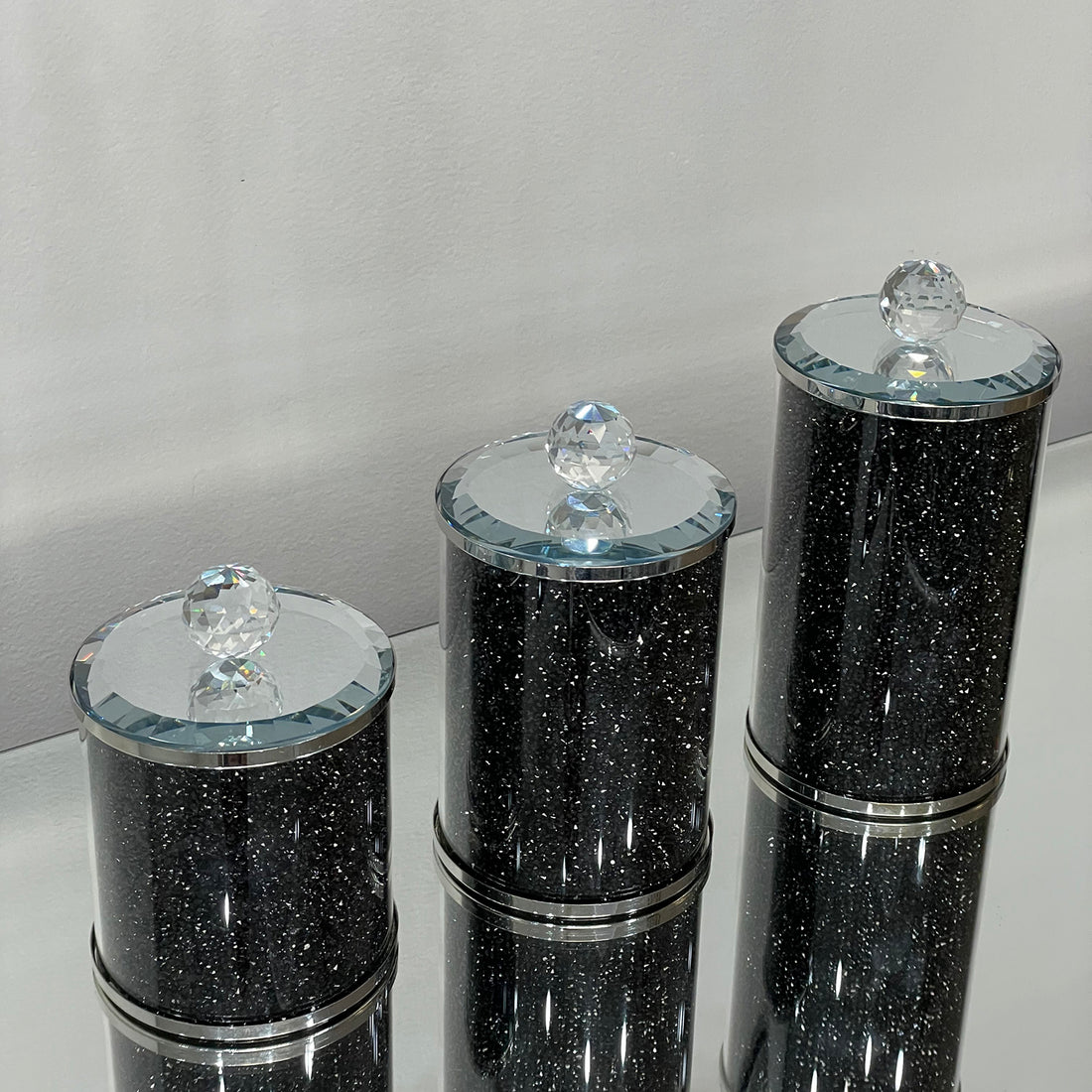 Ambrose Exquisite Three Glass Canister Set In Gift Box Black Glass