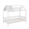 Twin Size Wood House Bed With Fence, White White Solid Wood