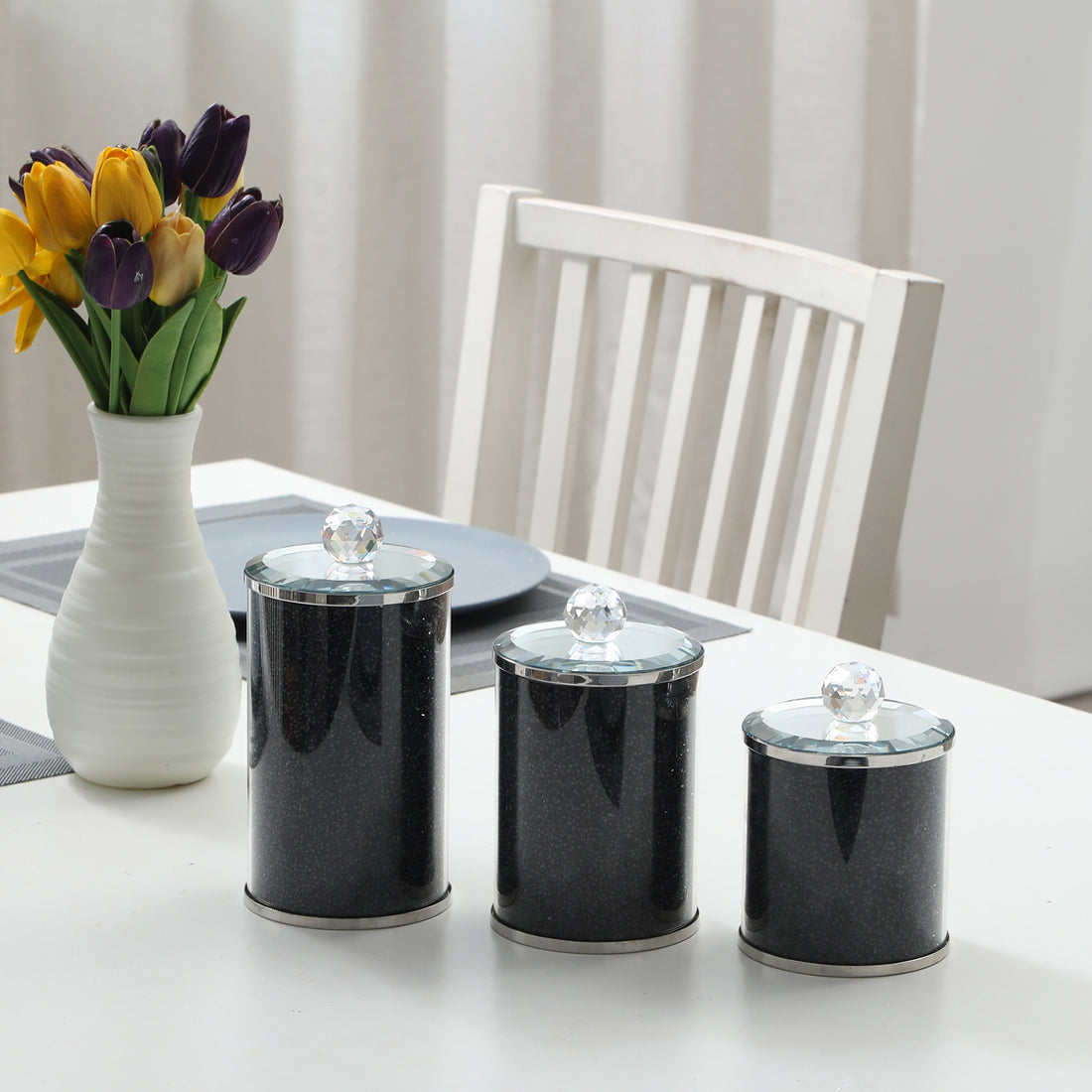 Ambrose Exquisite Three Glass Canister Set In Gift Box Black Glass