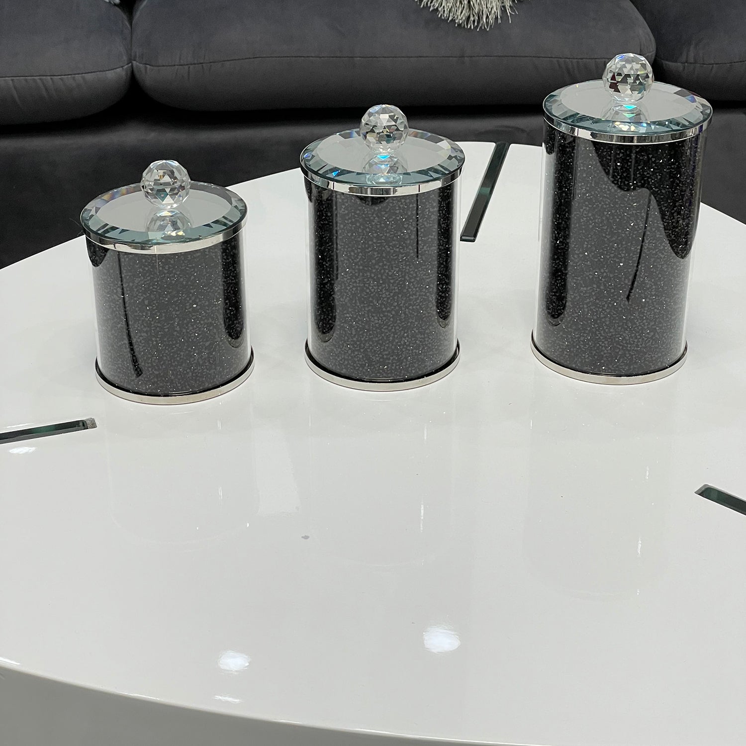 Ambrose Exquisite Three Glass Canister Set In Gift Box Black Glass