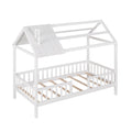 Twin Size Wood House Bed With Fence, White White Solid Wood