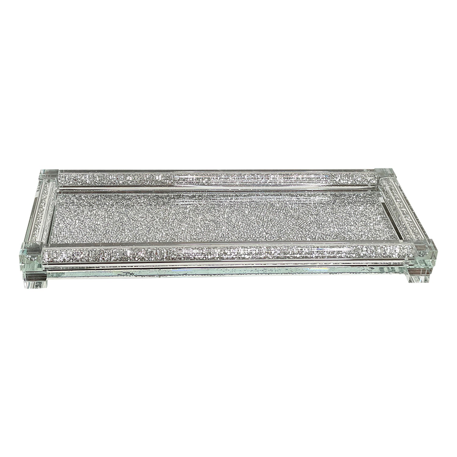 Ambrose Exquisite Medium Glass Tray In Gift Box Silver Glass