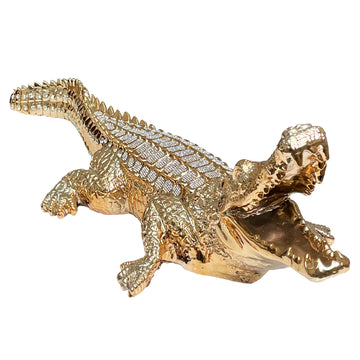 Ambrose Diamond Encrusted Gold Plated Crocodile 25"L X 9"W X 7.5"H Gold Polyresin