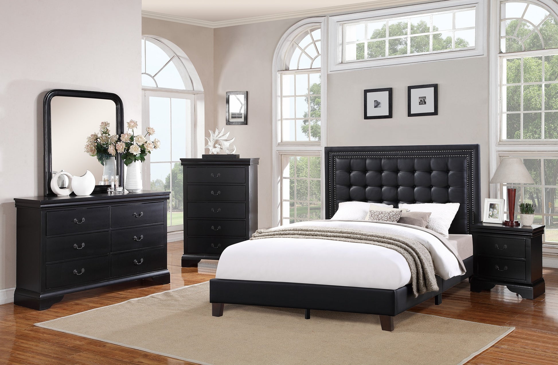 Elegant Bedroom 1Pc Chest Of Drawers Black Color Drawers Tall Chest Plywood Furniture Black Bedroom Contemporary,Modern Pine Solid Wood