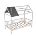 Twin Size Wood House Bed With Fence, White Gray White Solid Wood