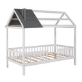 Twin Size Wood House Bed With Fence, White Gray White Solid Wood