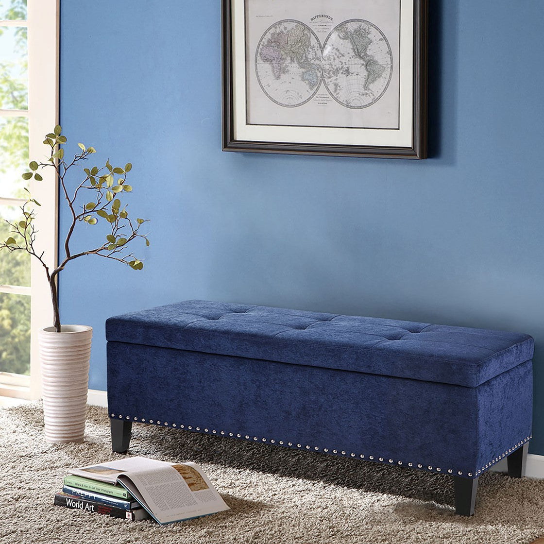 Tufted Top Soft Close Storage Bench Blue Polyester