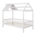 Twin Size Wood House Bed With Fence, White White Solid Wood