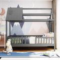 Twin Size Wood House Bed With Fence, Gray Gray Solid Wood