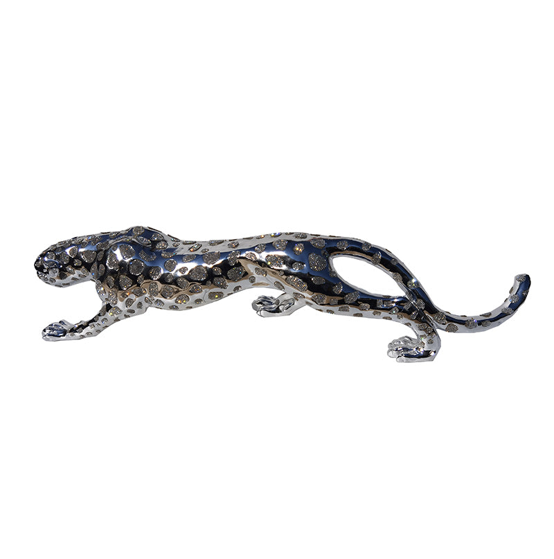 Ambrose Diamond Encrusted Chrome Plated Panther 40"L X 8"W X 10"H Silver Polyresin