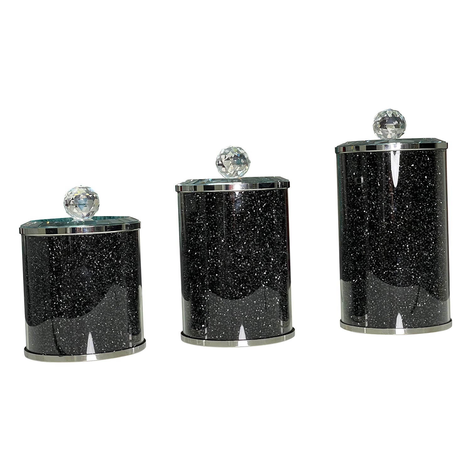 Ambrose Exquisite Three Glass Canister Set In Gift Box Black Glass