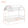 Twin Size Wood House Bed With Fence, White White Solid Wood