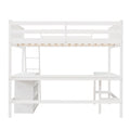 Full Size Loft Bed With Shelves And Desk, Wooden Loft Bed With Desk White White Solid Wood