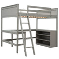 Full Size Loft Bed With Shelves And Desk, Wooden Loft Bed With Desk Gray Gray Solid Wood