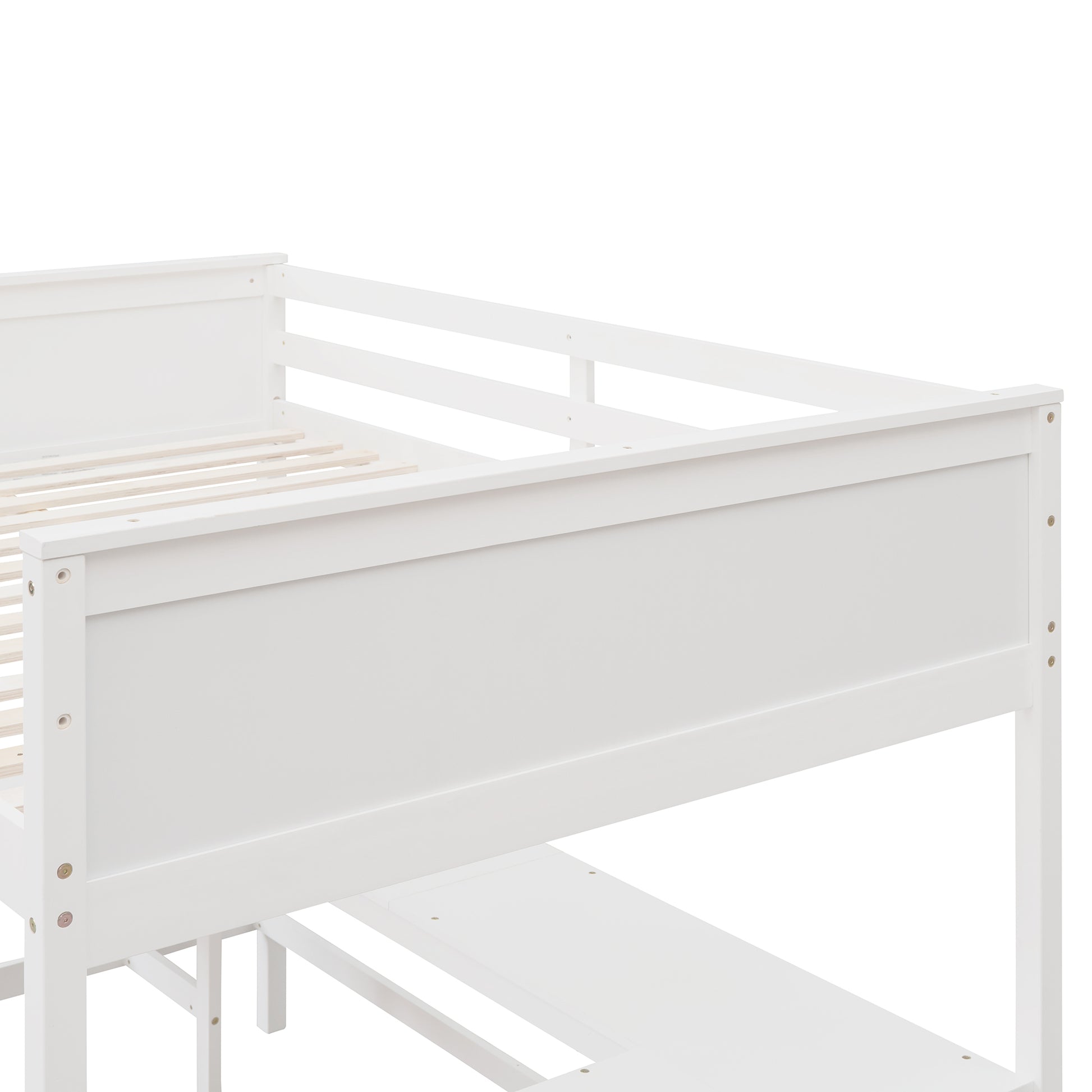 Full Size Loft Bed With Shelves And Desk, Wooden Loft Bed With Desk White White Solid Wood