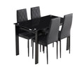 5 Piece Dining Table Set, Dining Table And Chair Black Pu Glass
