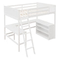 Full Size Loft Bed With Shelves And Desk, Wooden Loft Bed With Desk White White Solid Wood