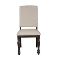 Fabric Upholstery Side Chairs 2Pc Set Grayish Brown Finish Wood Frame Trim Turned Legs Dining Furniture Brown Gray Dining Room Wood