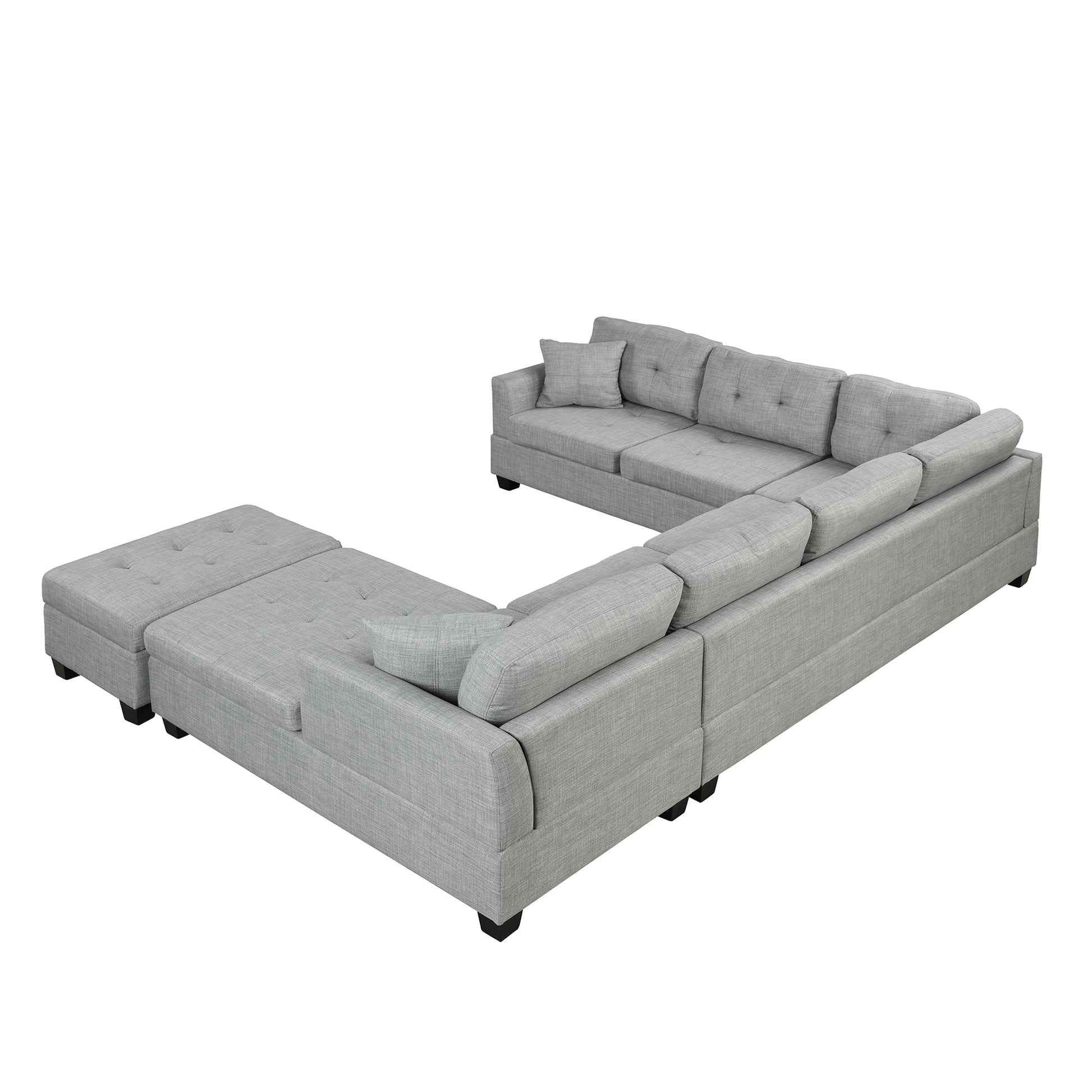 121.3" Oversized Sectional Sofa With Storage Ottoman, U Shaped Sectional Couch With 2 Throw Pillows For Large Space Dorm Apartment Light Grey Foam Linen