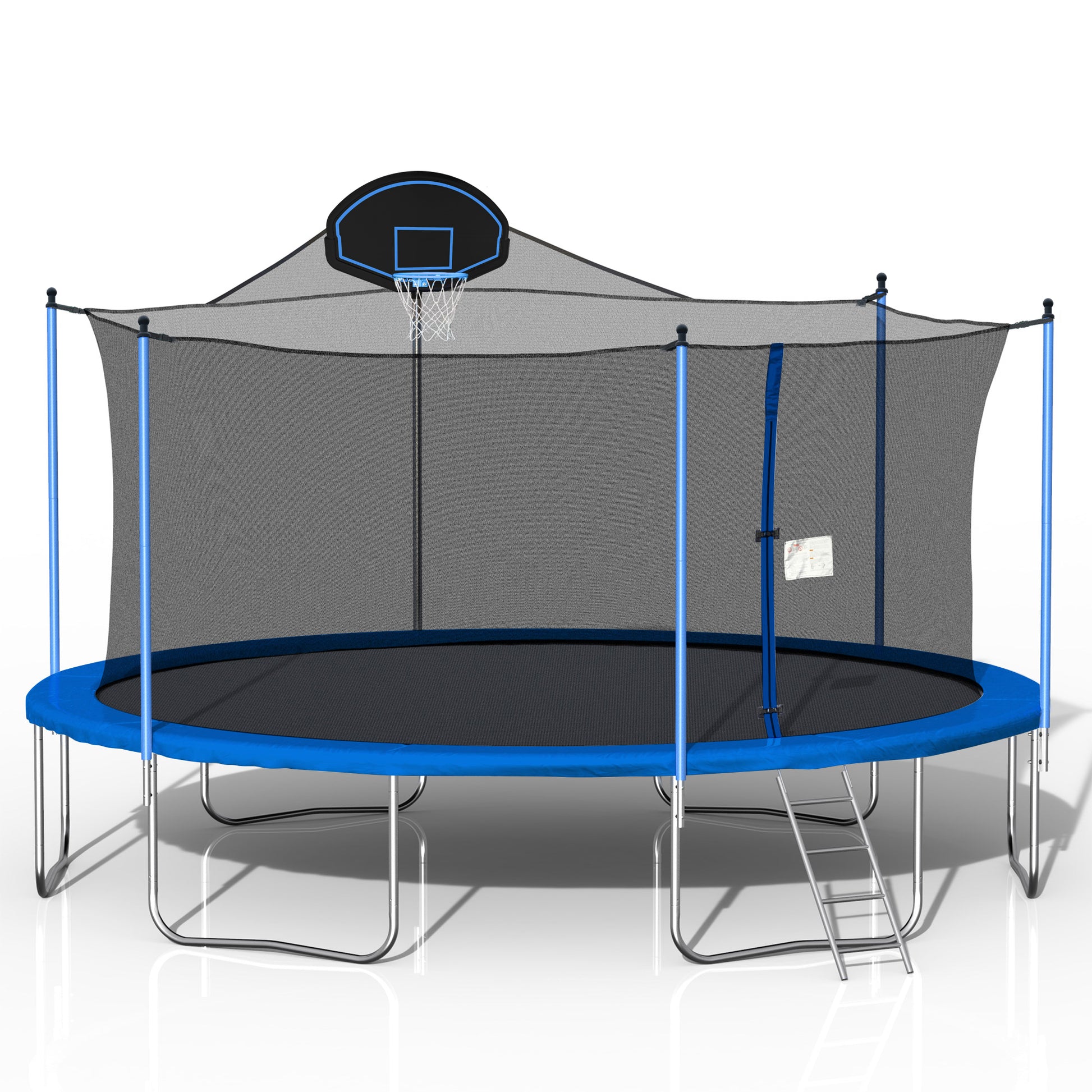 16Ft Trampoline For Adults & Kids With Basketball Hoop, Outdoor Trampolines W Ladder And Safety Enclosure Net For Kids And Adults Blue Metal