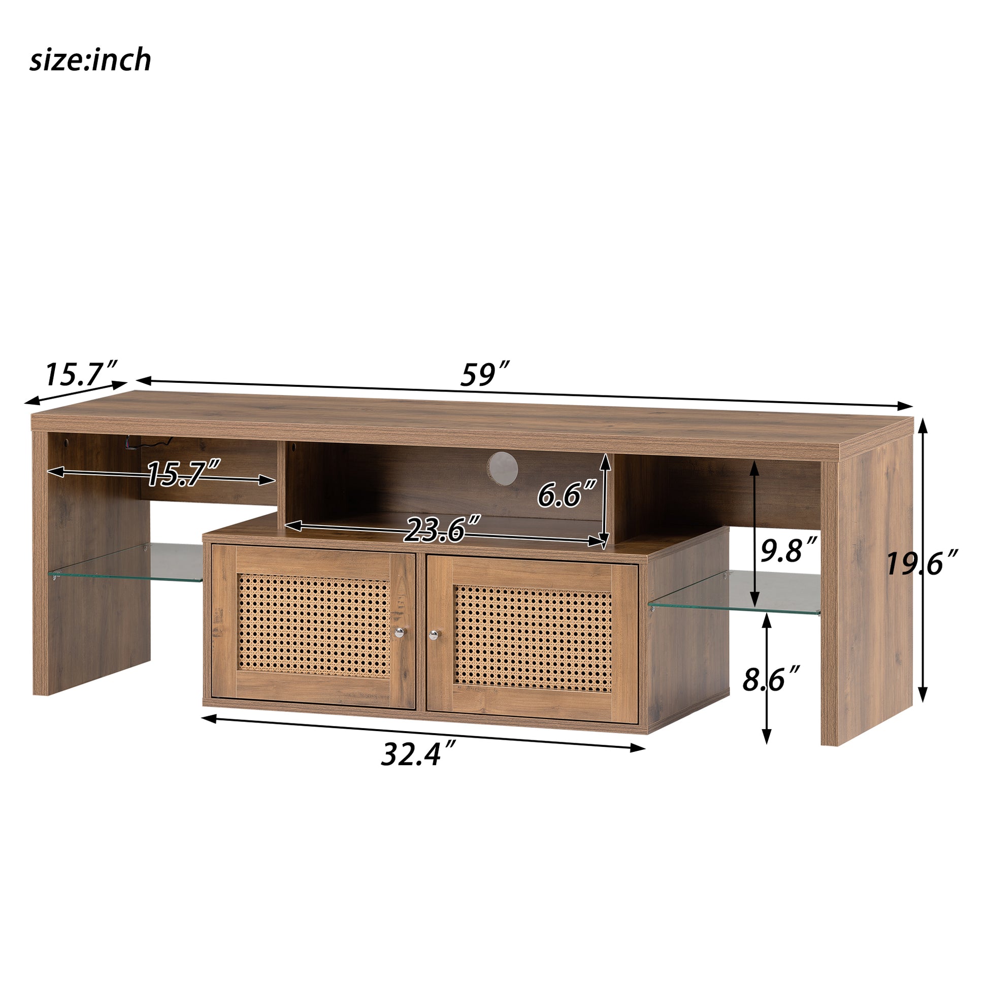 Tv Stand,Two Doors Of Tv Cabinet,Adjustable 2 Clear Wave Laminates,Led Light With Adjustable Color,For Tv Cabinet Size Up To 60 Inches,Yellow Yellow Particle Board