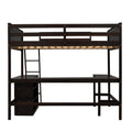 Full Size Loft Bed With Shelves And Desk, Wooden Loft Bed With Desk Espresso Espresso Solid Wood