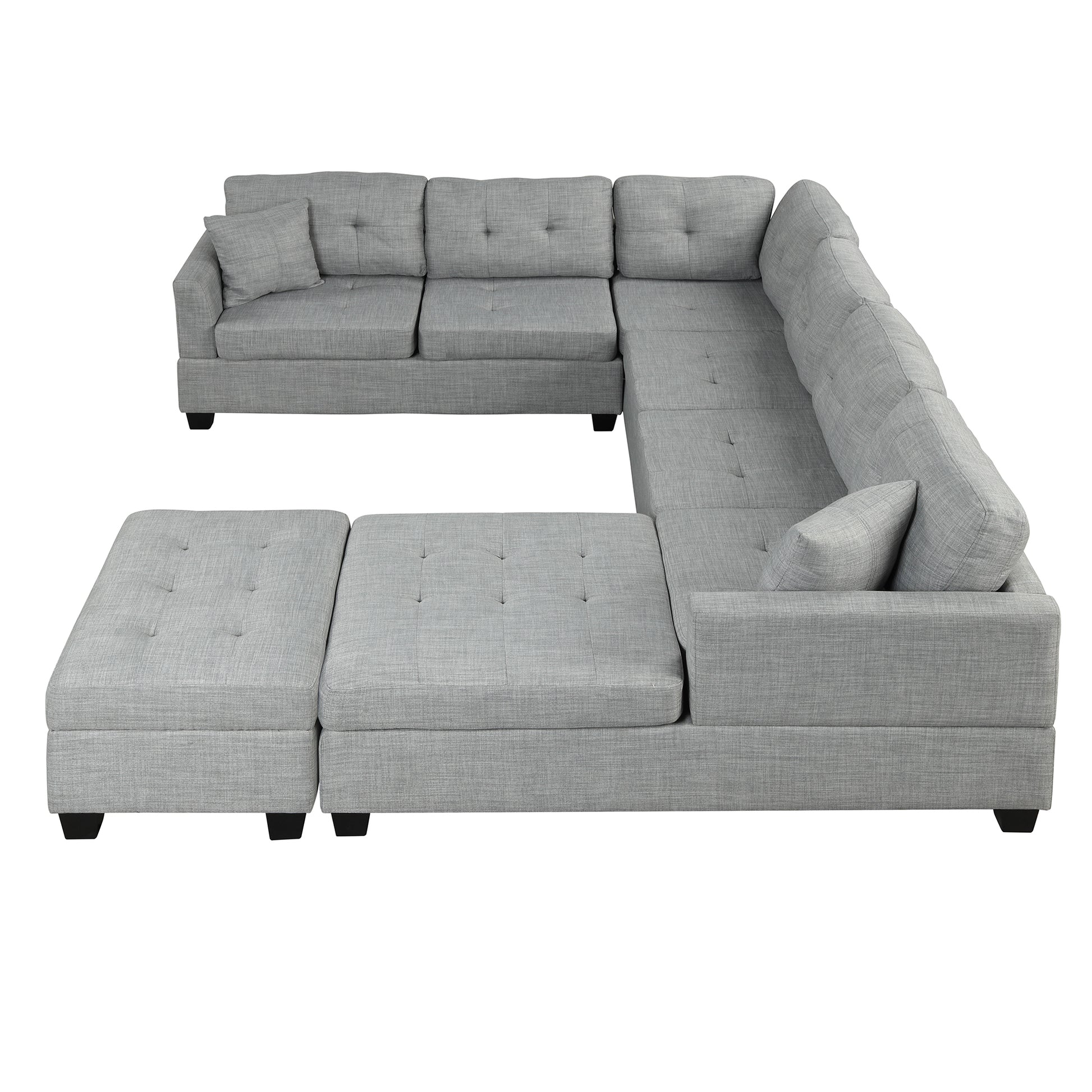 121.3" Oversized Sectional Sofa With Storage Ottoman, U Shaped Sectional Couch With 2 Throw Pillows For Large Space Dorm Apartment Light Grey Foam Linen