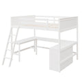 Full Size Loft Bed With Shelves And Desk, Wooden Loft Bed With Desk White White Solid Wood