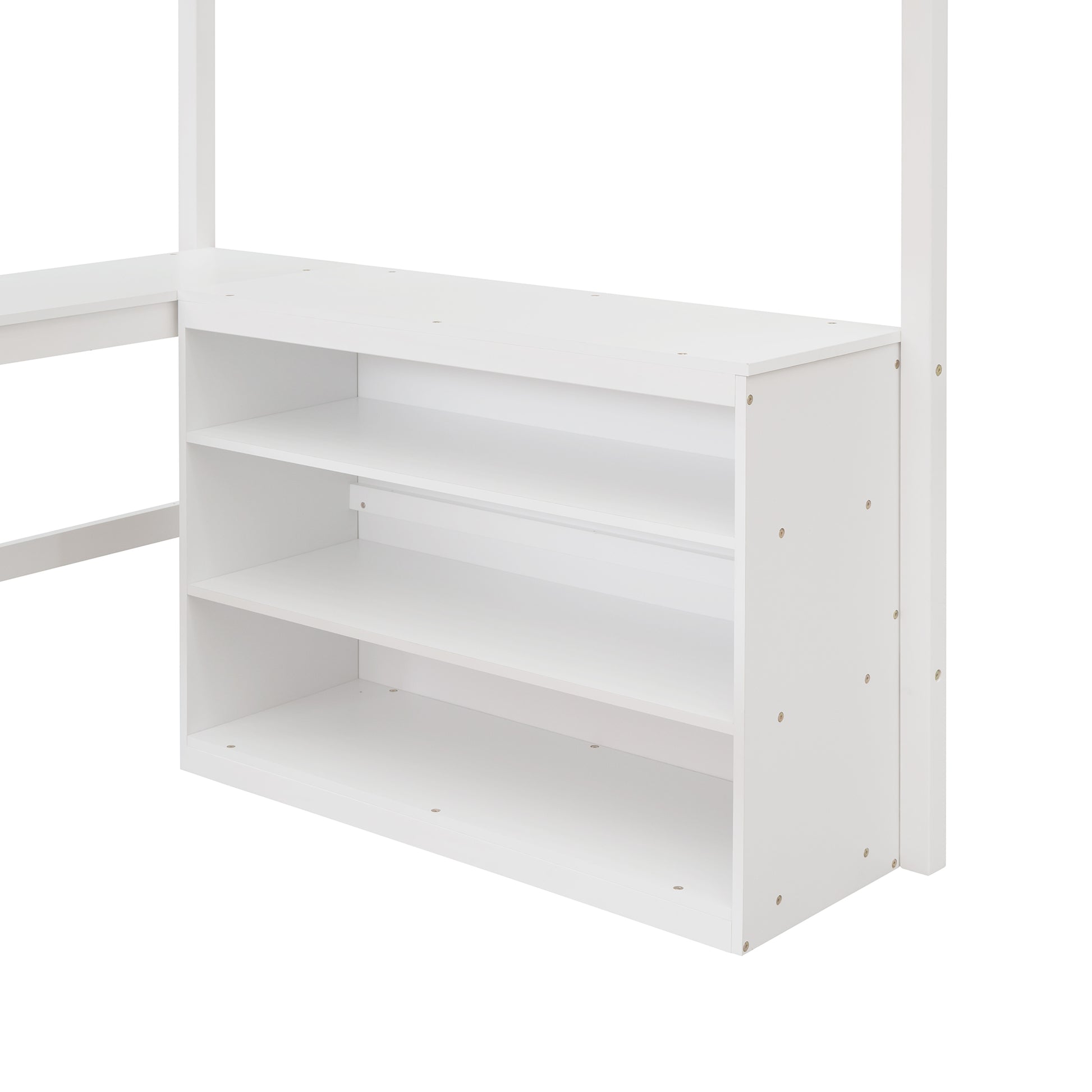 Full Size Loft Bed With Shelves And Desk, Wooden Loft Bed With Desk White White Solid Wood