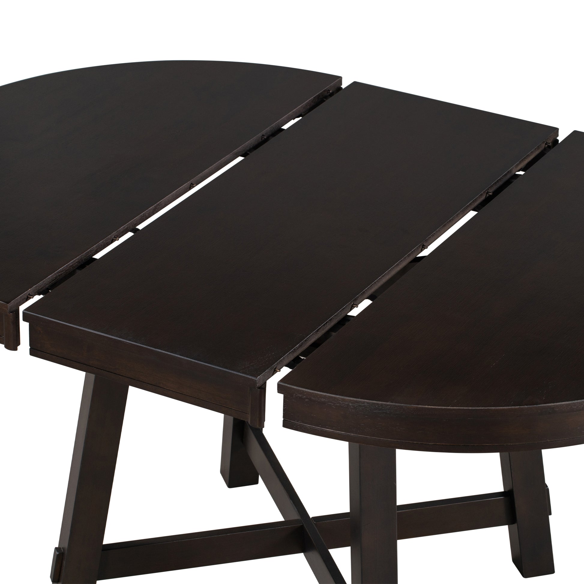 5 Piece Farmhouse Dining Table Set Wood Round Extendable Dining Table And 4 Upholstered Dining Chairs Espresso Espresso Solid Wood