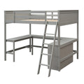 Full Size Loft Bed With Shelves And Desk, Wooden Loft Bed With Desk Gray Gray Solid Wood