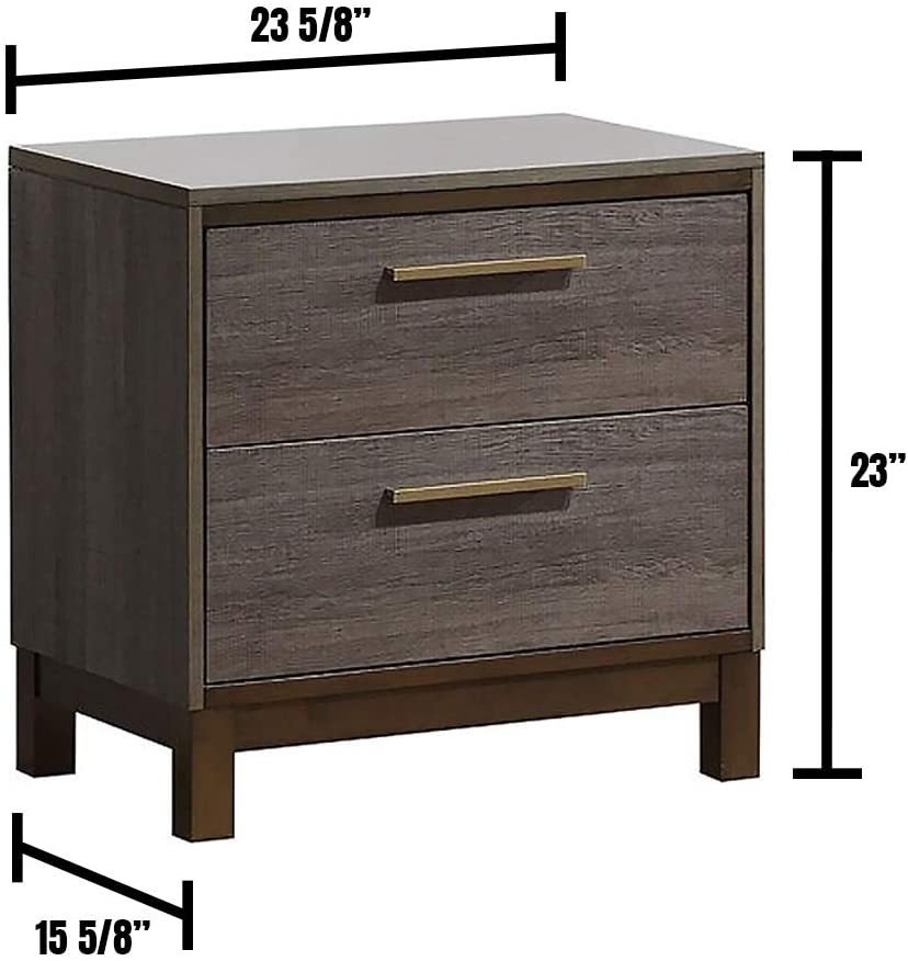 Contemporary 1Pc Nightstand Two Tone Antique Gray Bedroom Furniture Nightstand Center Metal Glides Brass Bar Pulls Antique Gray Gray 2 Drawers Bedroom Bedside Cabinet Contemporary,Modern Solid Wood