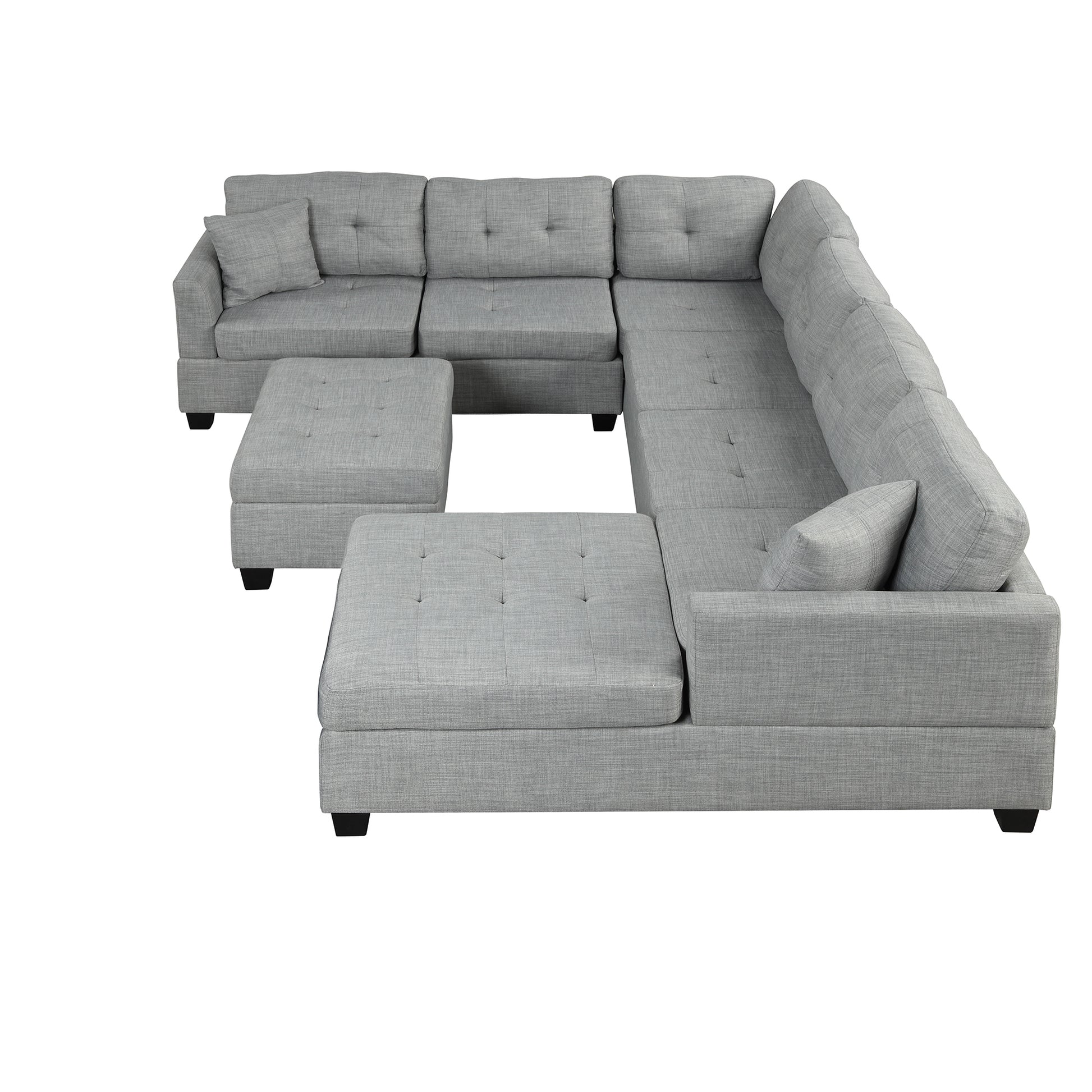 121.3" Oversized Sectional Sofa With Storage Ottoman, U Shaped Sectional Couch With 2 Throw Pillows For Large Space Dorm Apartment Light Grey Foam Linen