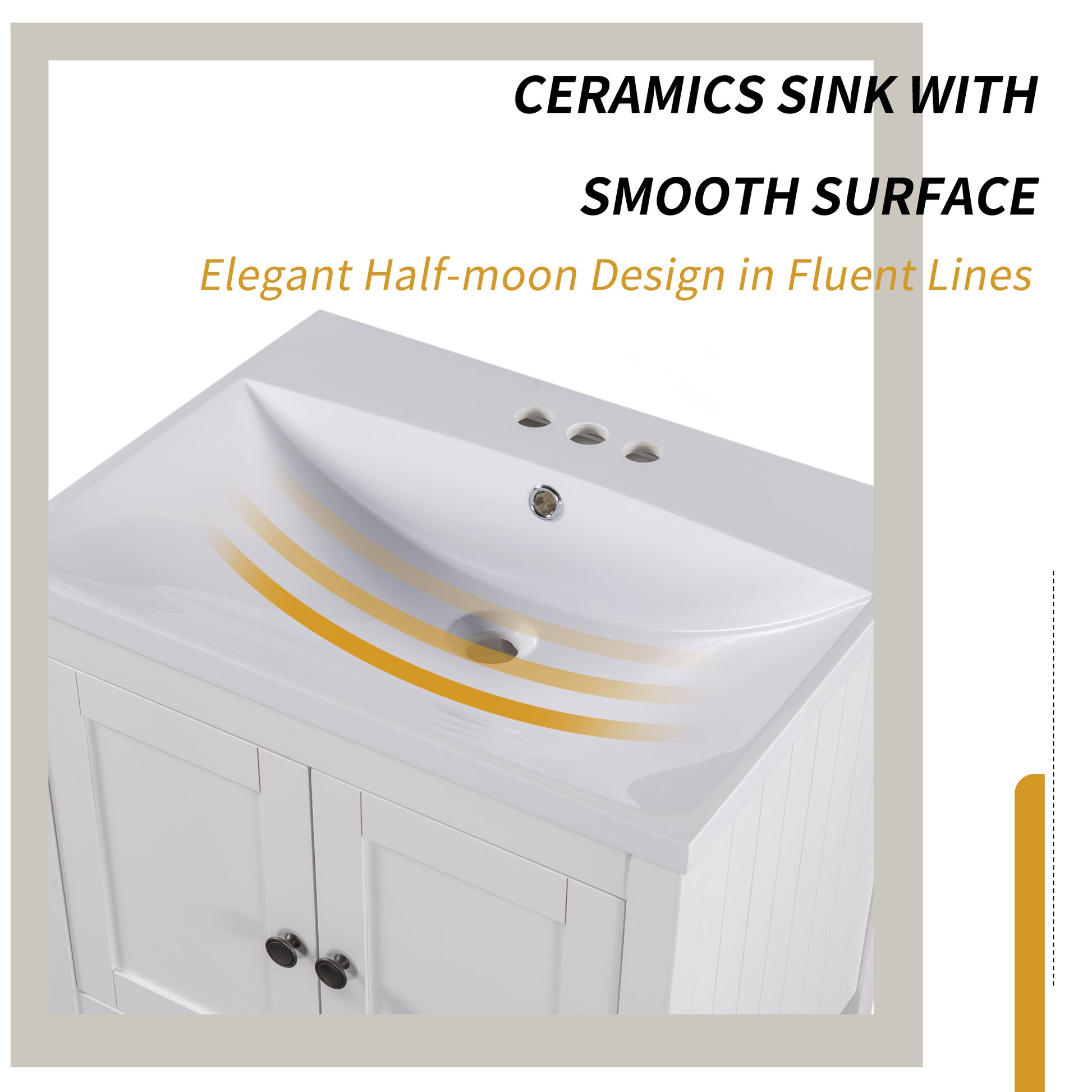 Video 24" White Modern Sleek Bathroom Vanity Elegant Ceramic Sink With Solid Wood Frame Open Style Shelf Old Sku: Jl000001Aak White Solid Wood