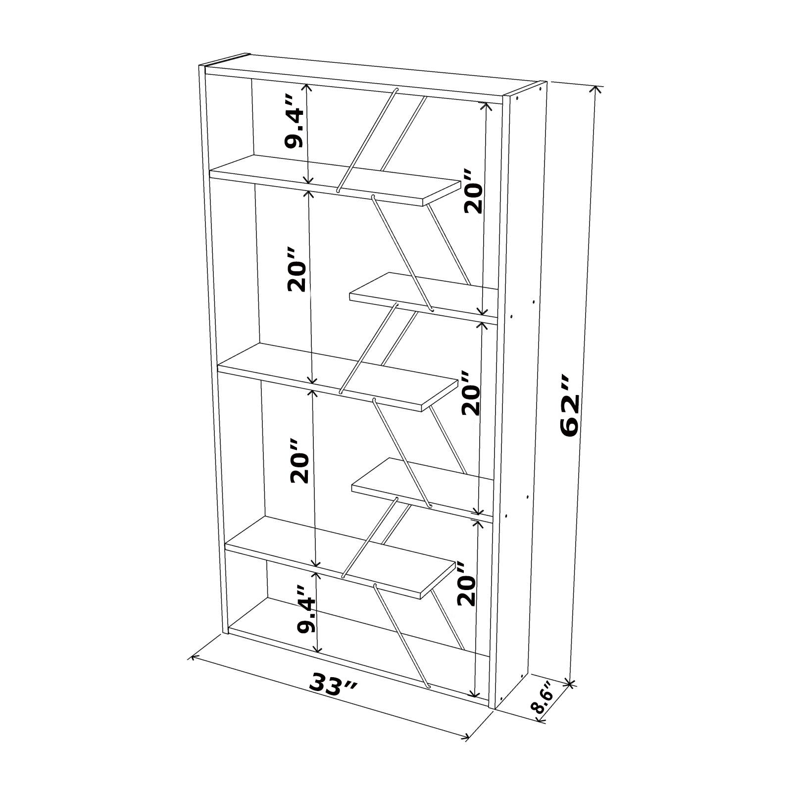 Furnish Home Store Wood Frame Etagere Open Back 6 Shelves Bookcase Industrial Bookshelf For Office And Living Rooms Modern Bookcases Large Bookshelf Organizer, Walnut Yellow Walnut Solid Wood