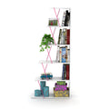 Furnish Home Store Modern 5 Tier Ladder Bookshelf Organizers, Narrow Bookshelf For Small Spaces Office Furniture Bookcase ,White Pink White Solid Wood