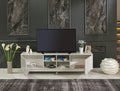 Furnishome Store Lina Mid Century Modern Tv Stand 2 Door Cabinet 4 Cubby Hole Shelves 67 Inch Tv Unit, Grey Grey Solid Wood
