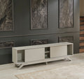 Furnishome Store Luxia Mid Century Modern Tv Stand 2 Sliding Door Cabinet 2 Shelves 67 Inch Tv Unit, Grey Grey Solid Wood