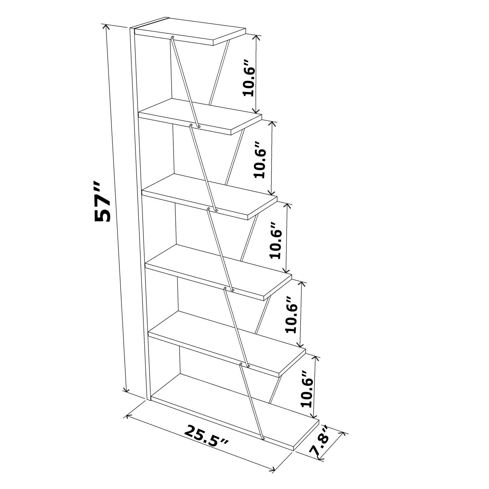 Furnish Home Store Modern 5 Tier Ladder Bookshelf Organizers, Narrow Bookshelf For Small Spaces Office Furniture Bookcase, White Chrome White Solid Wood