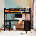 Full Size Loft Bed With Shelves And Desk, Wooden Loft Bed With Desk Espresso Espresso Solid Wood