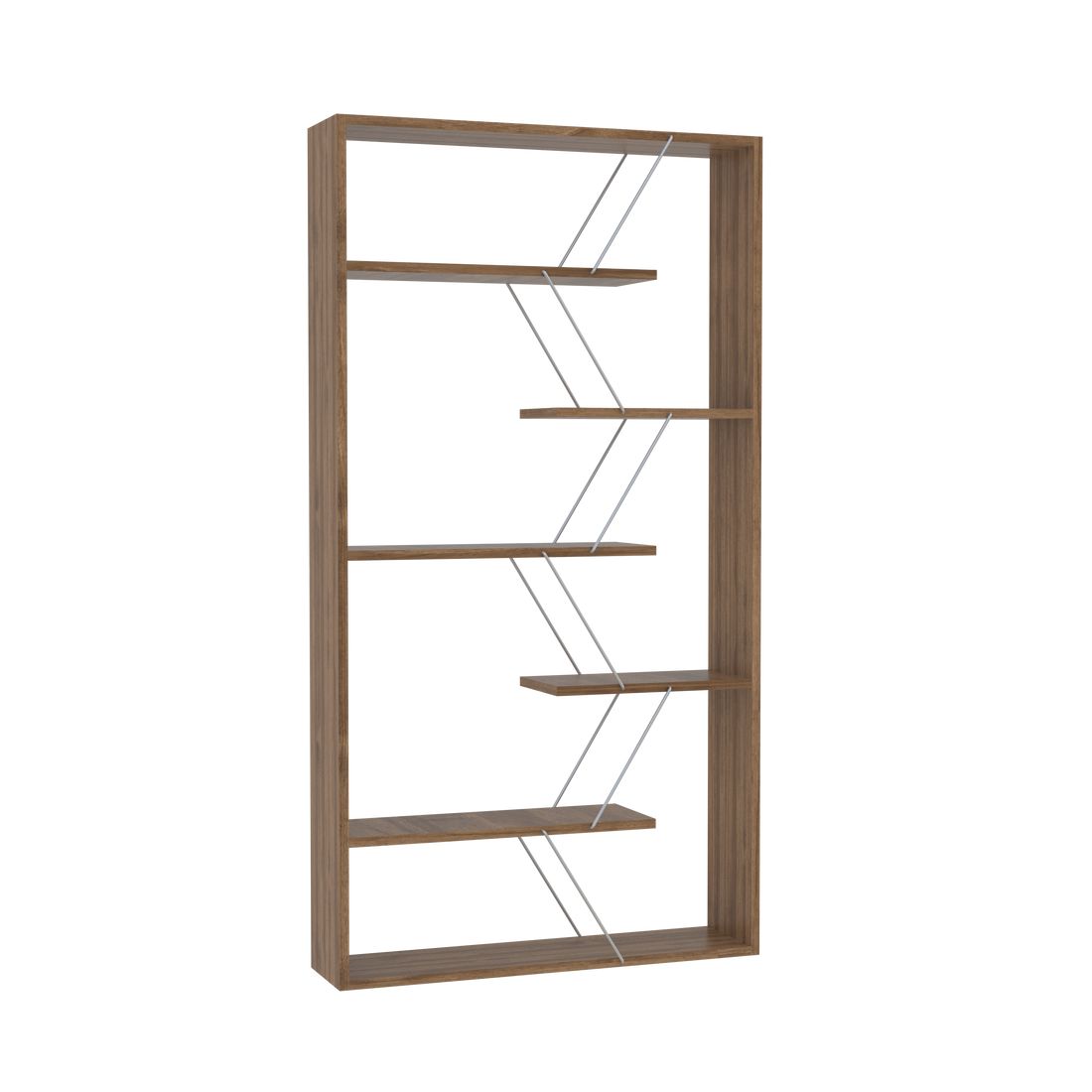 Furnish Home Store Wood Frame Etagere Open Back 6 Shelves Bookcase Industrial Bookshelf For Office And Living Rooms Modern Bookcases Large Bookshelf Organizer, Walnut Chrome Walnut Solid Wood