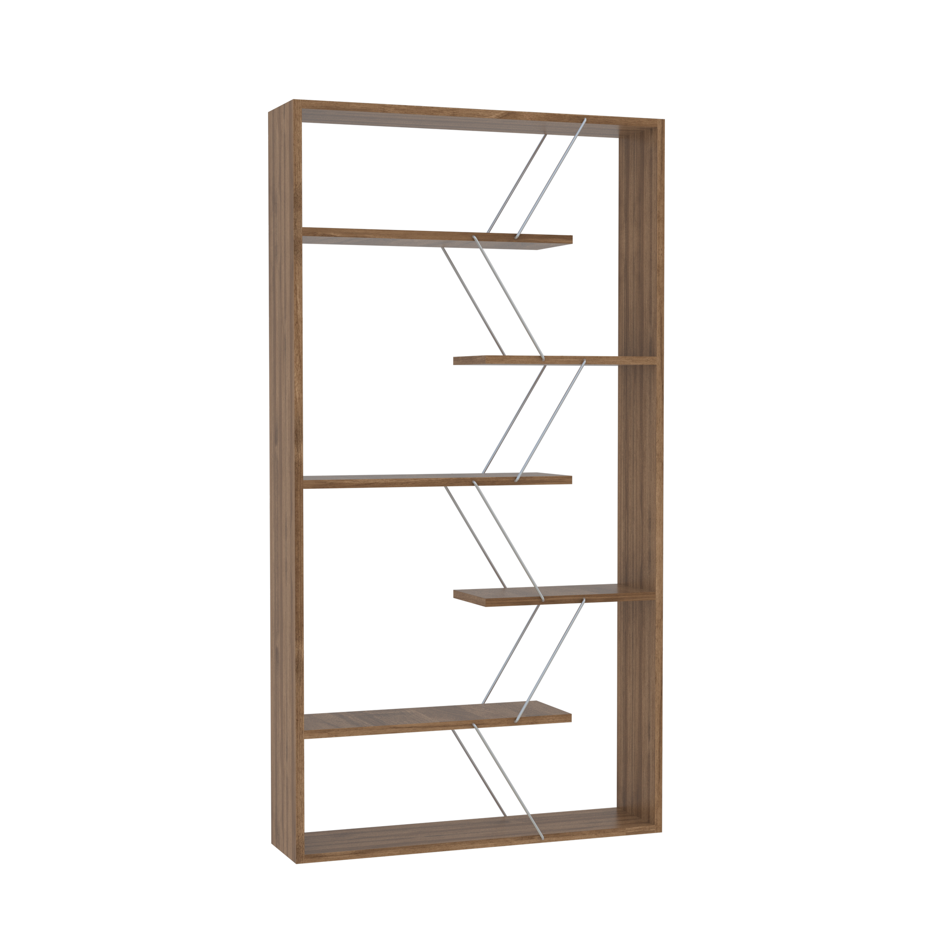 Furnish Home Store Wood Frame Etagere Open Back 6 Shelves Bookcase Industrial Bookshelf For Office And Living Rooms Modern Bookcases Large Bookshelf Organizer, Walnut Chrome Walnut Solid Wood