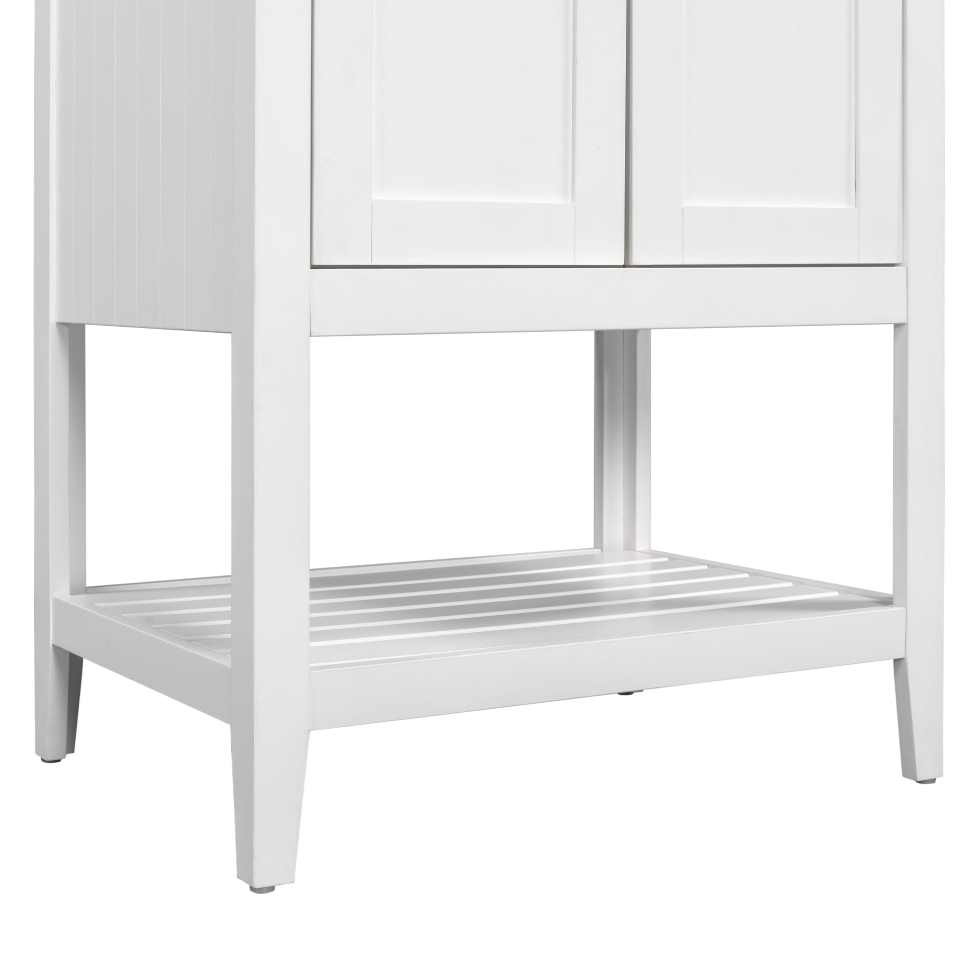 Video 24" White Modern Sleek Bathroom Vanity Elegant Ceramic Sink With Solid Wood Frame Open Style Shelf Old Sku: Jl000001Aak White Solid Wood