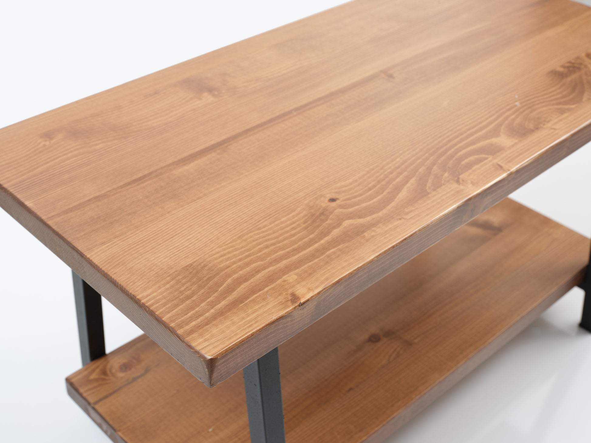 Furnish Home Store London 39'' Solid Wood Rustic Coffee Cocktail Table For Living Rooms With Shelf Walnut Solid Wood