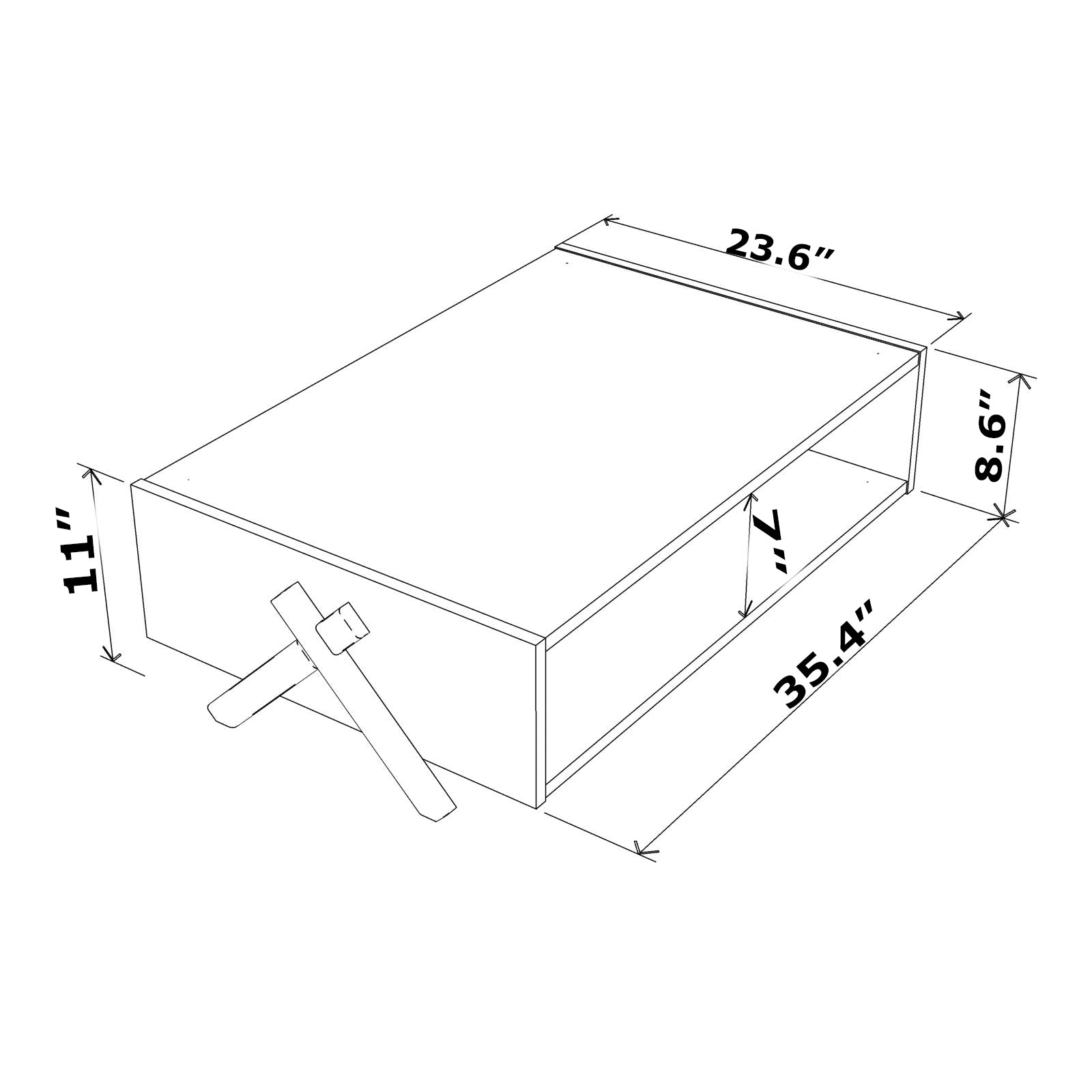 Ht Design Kipp Cross Legs Wooden Frame Rectengular Coffee Table For Living Rooms With Interior Shelving, Walnut Yellow Walnut Solid Wood