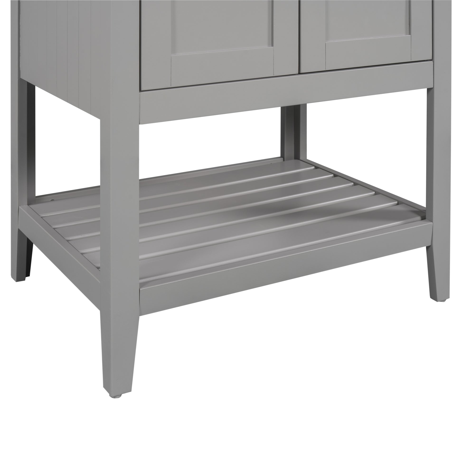 Video 24" Grey Modern Sleek Bathroom Vanity Elegant Ceramic Sink With Solid Wood Frame Open Style Shelf Grey Solid Wood