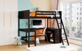 Full Size Loft Bed With Shelves And Desk, Wooden Loft Bed With Desk Espresso Espresso Solid Wood