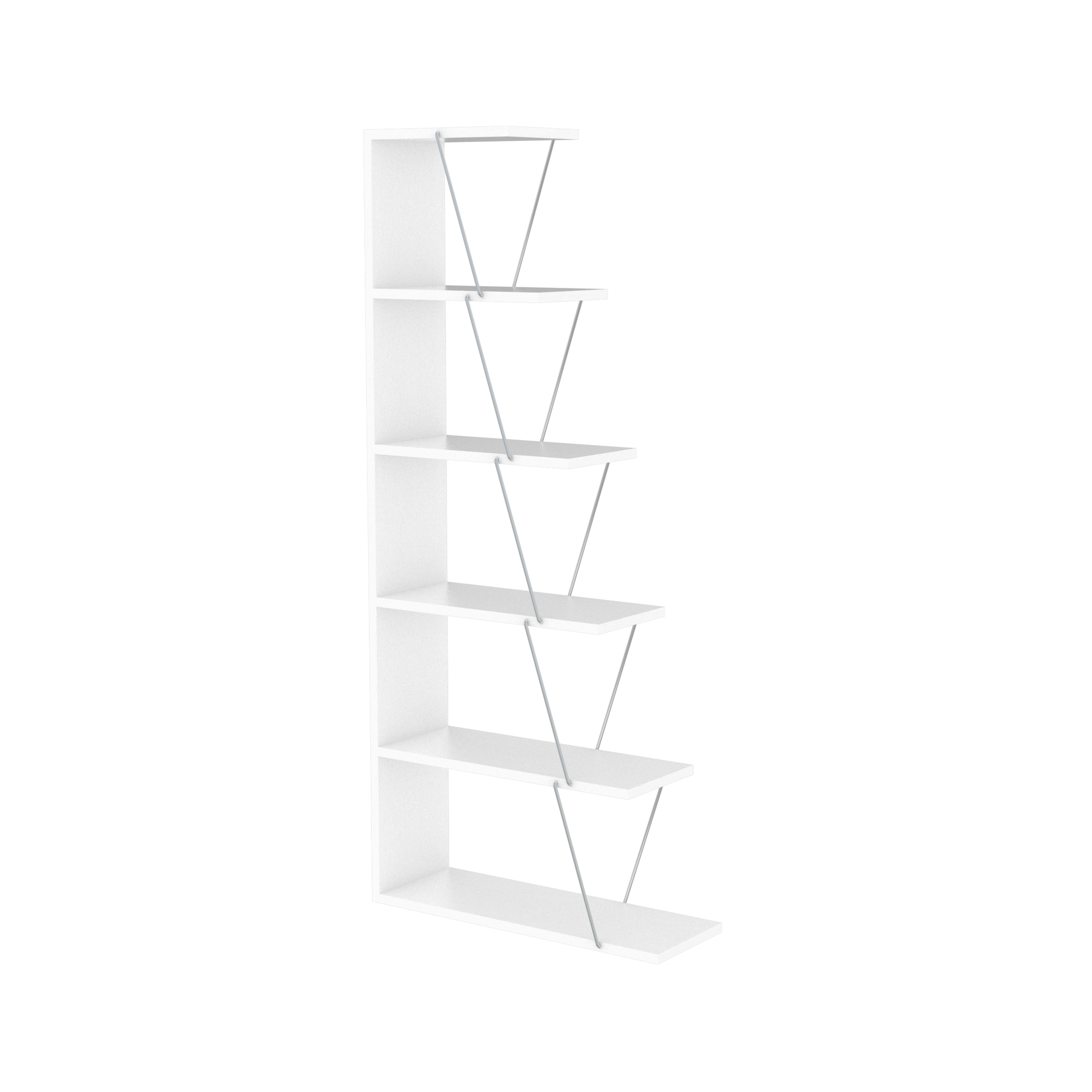 Furnish Home Store Modern 5 Tier Ladder Bookshelf Organizers, Narrow Bookshelf For Small Spaces Office Furniture Bookcase, White Chrome White Solid Wood