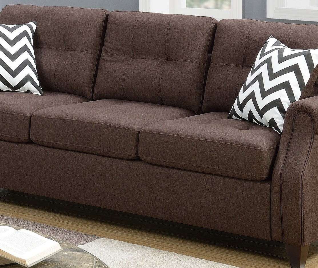 2Pcs Sofa Set Living Room Furniture Dark Coffee Plush Polyfiber Sofa Loveseat W Console Pillows Couch Coffee Wood Primary Living Space Cushion Back Contemporary,Modern Pillow Top Arms Solid Wood 5 Seat